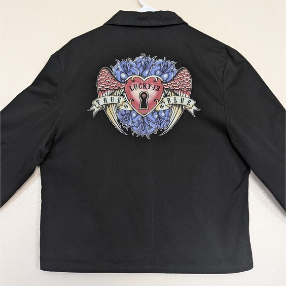 VTG Lucky 13 Collared Lightweight Biker Jacket Women's XL True Blue Angel Wings - Picture 3 of 14